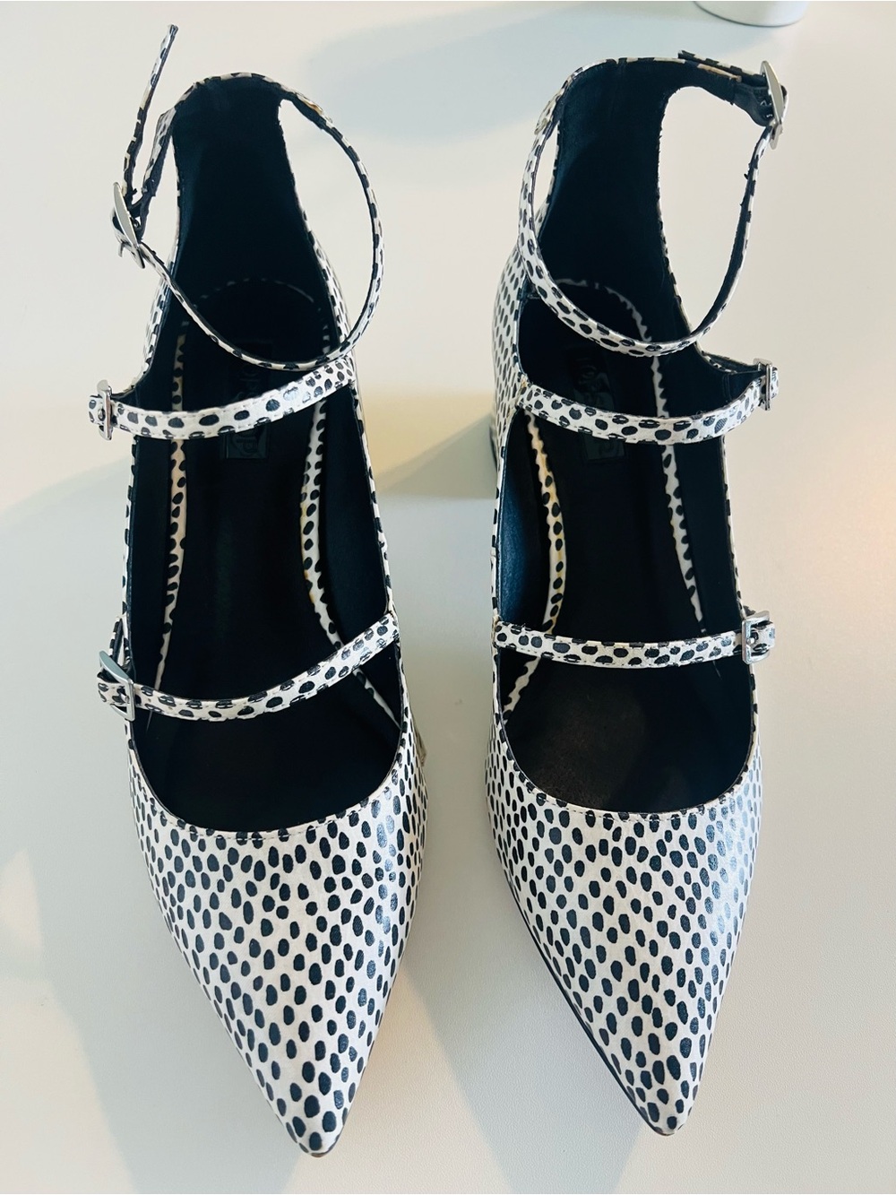 Topshop Black and White Animal Print Pointed Toe Heels